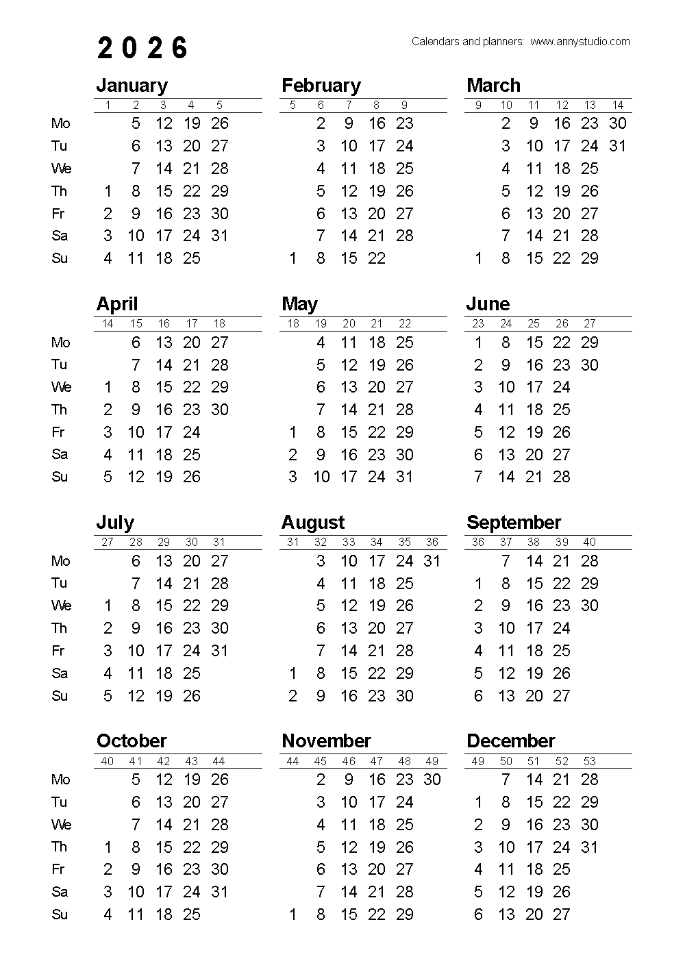 2026-2027 Blank Printable School Calendar