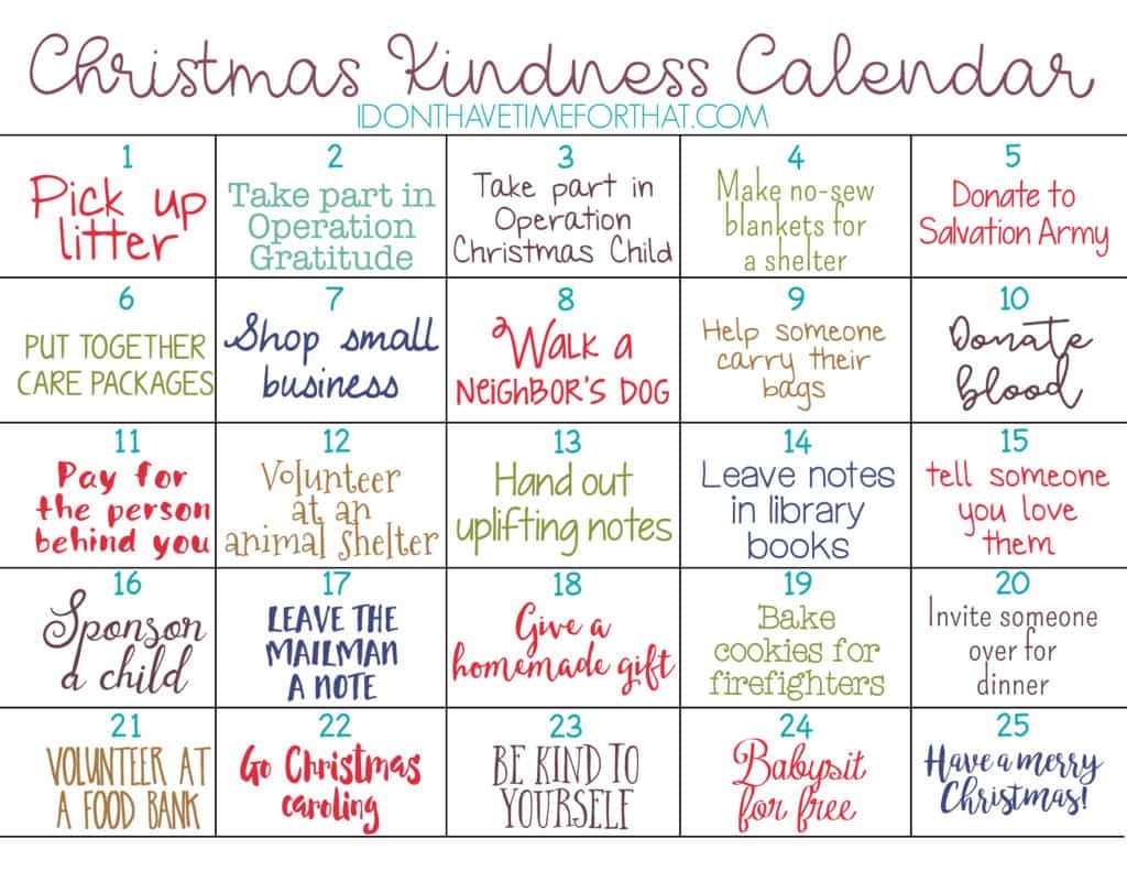 FREE Printable Christmas Kindness Calendar