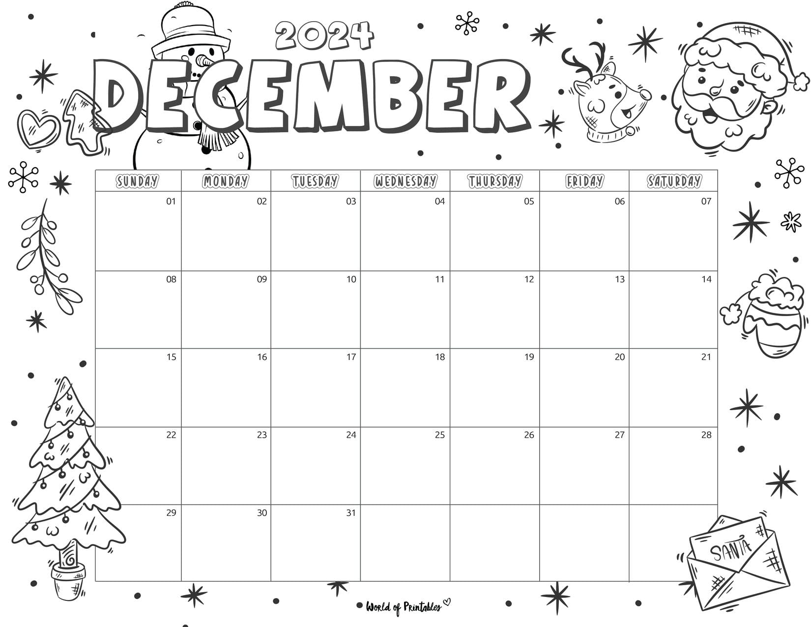Free Printable December 2024 Calendar