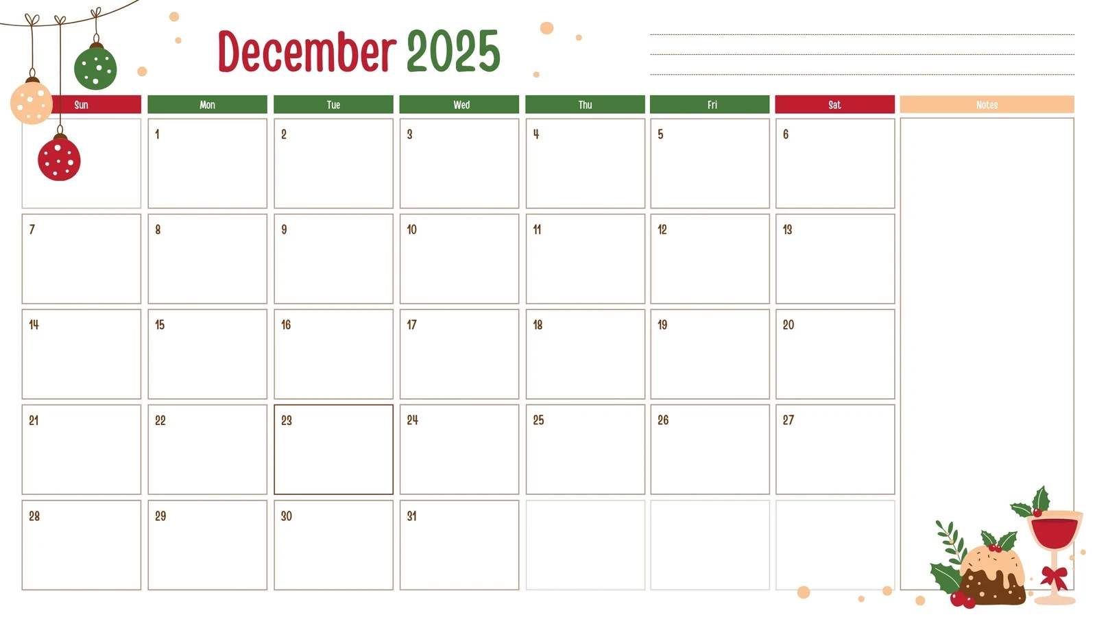 Month Of December Calendar Printable