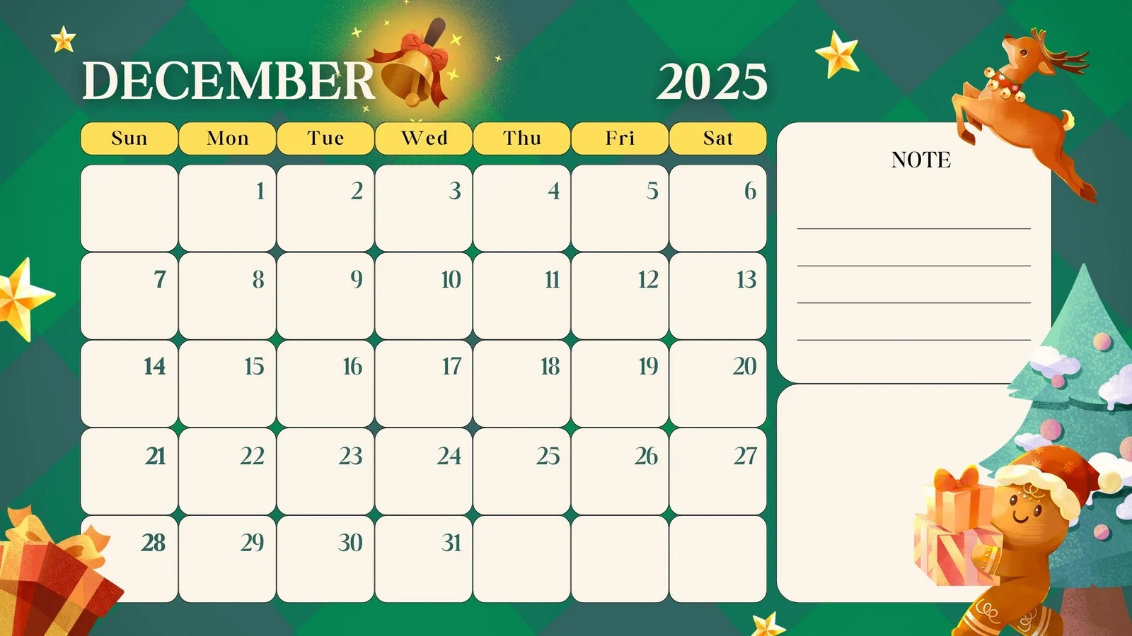 December Calendar Page Printable