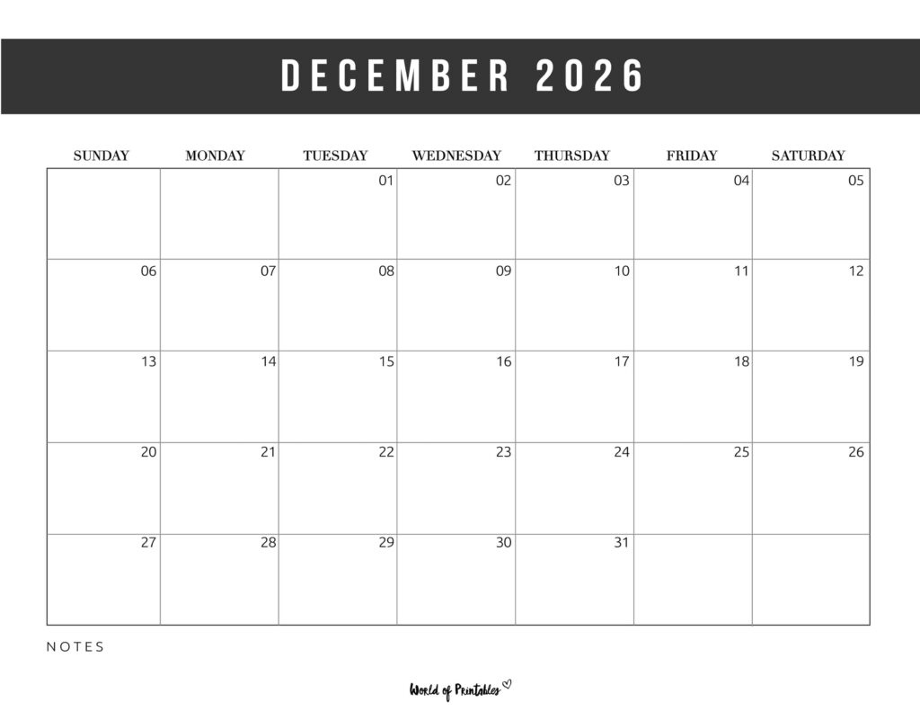 Free Printable December 2026 Calendars 200 Designs World Of 