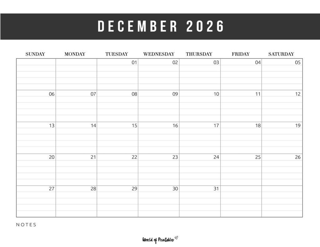 December 2026 Calendar Printable Handdrawm