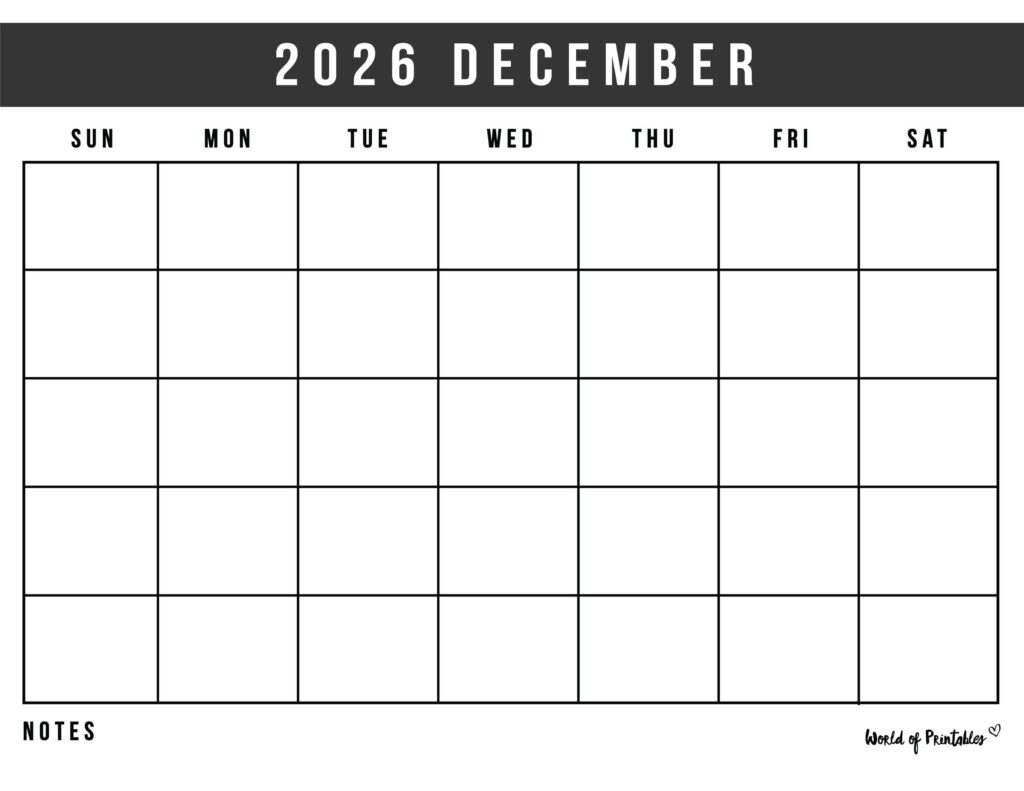 Free Printable December 2026 Calendars 200 Designs World Of 