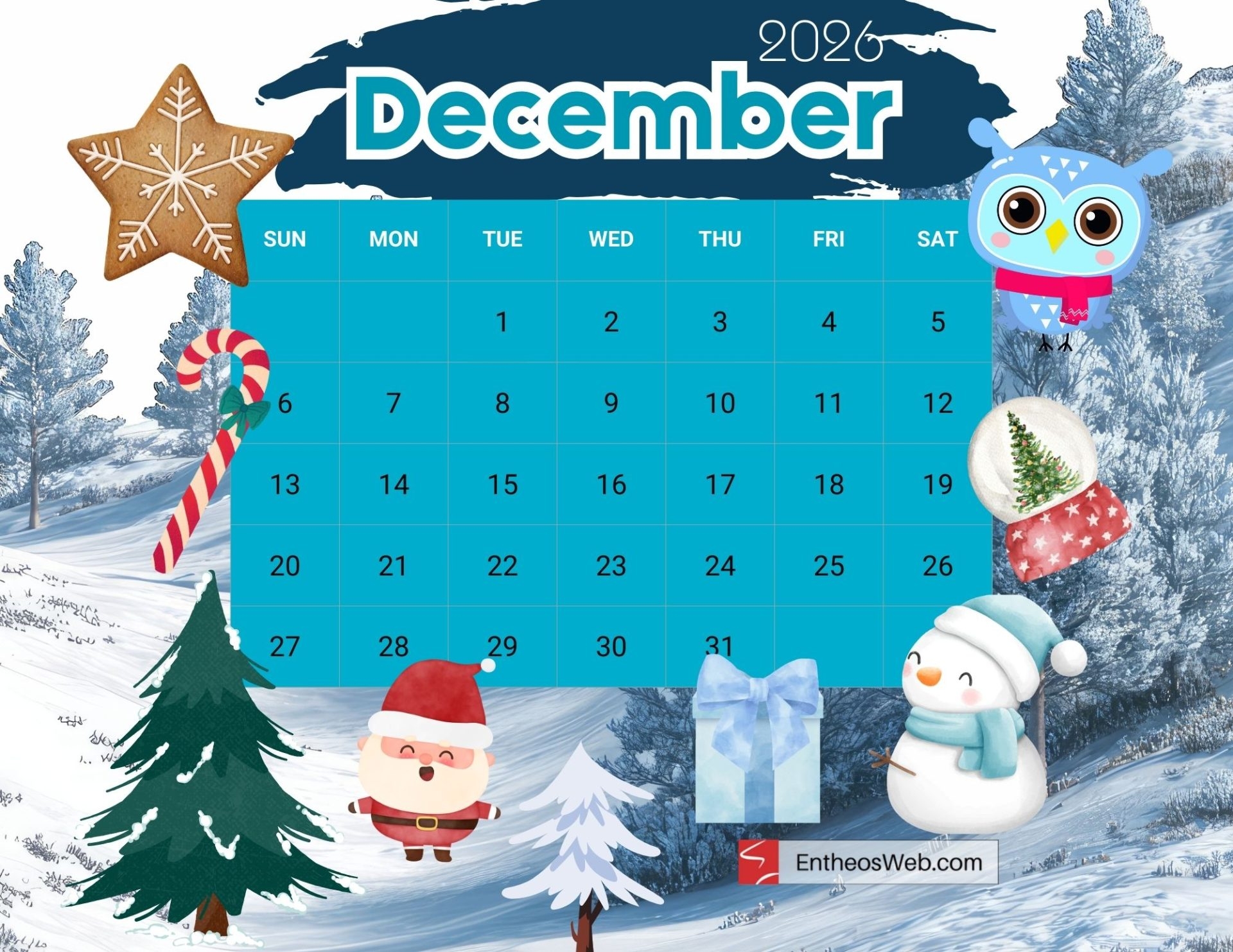 Free Printable December 2026 Calendars EntheosWeb