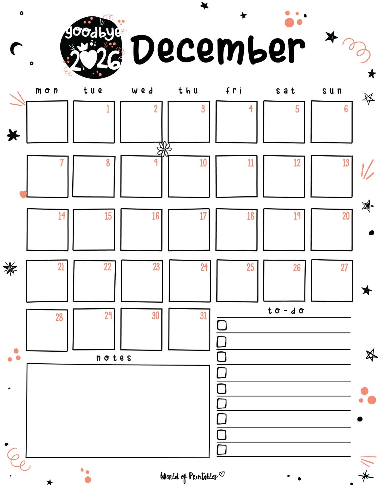Free Printable December 2026 Planners World Of Printables