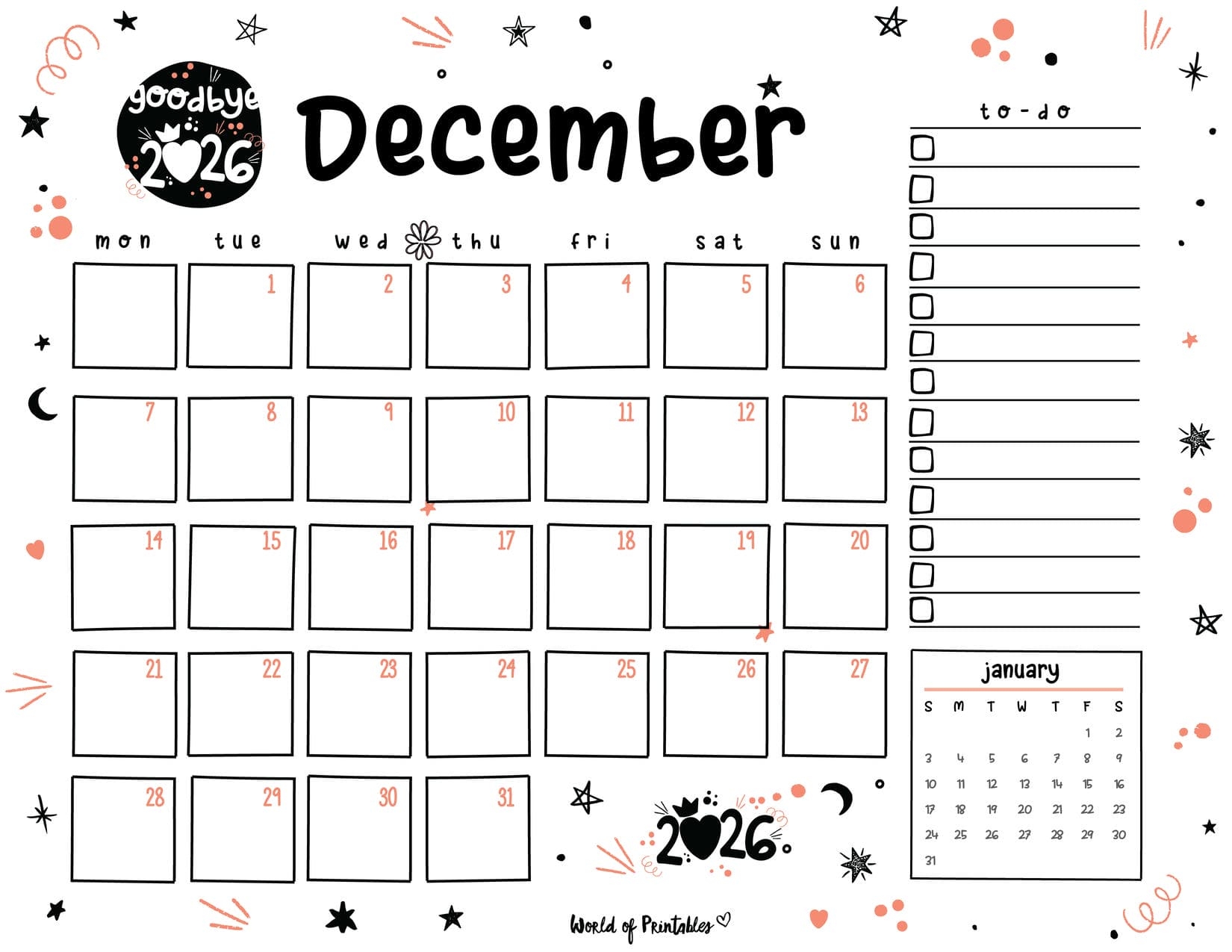 Free Printable December 2026 Planners World Of Printables