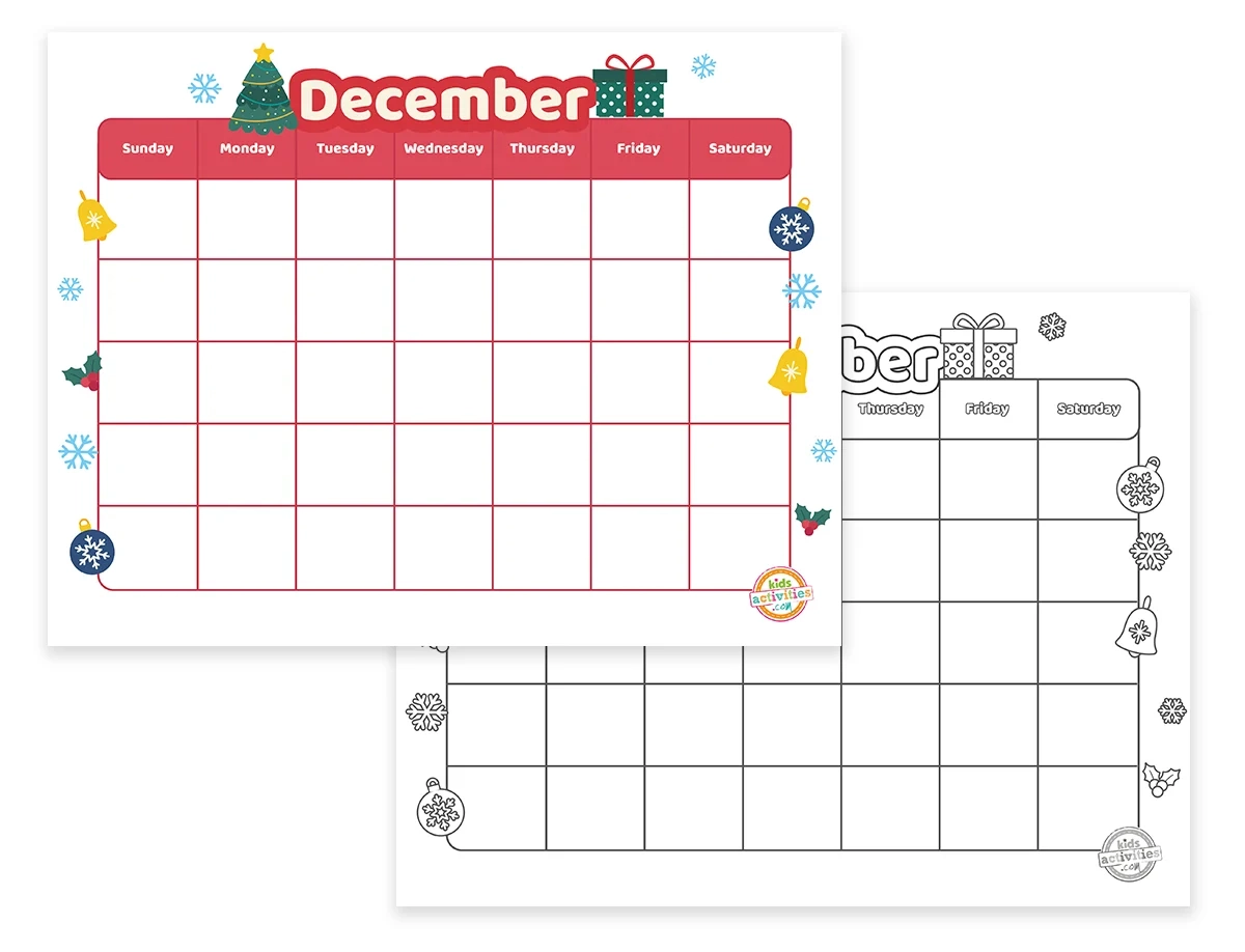 Printable December Calendar Activity