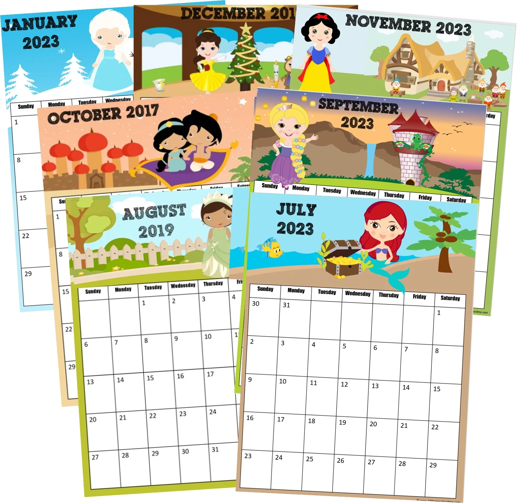  Free Printable Disney Princess Calendar 2026