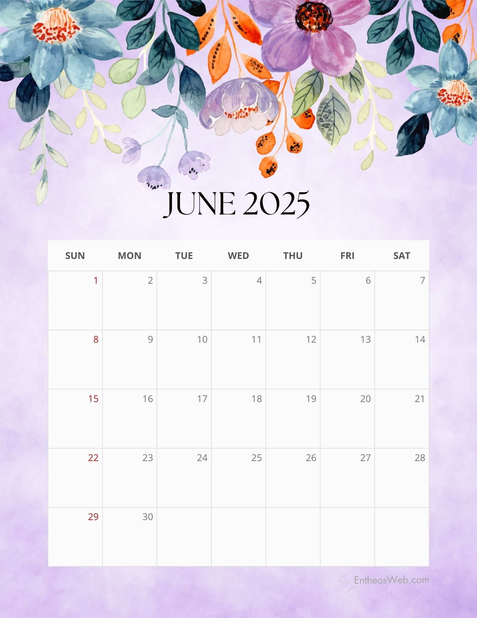 Free Printable Floral 2025 Monthly Calendar EntheosWeb