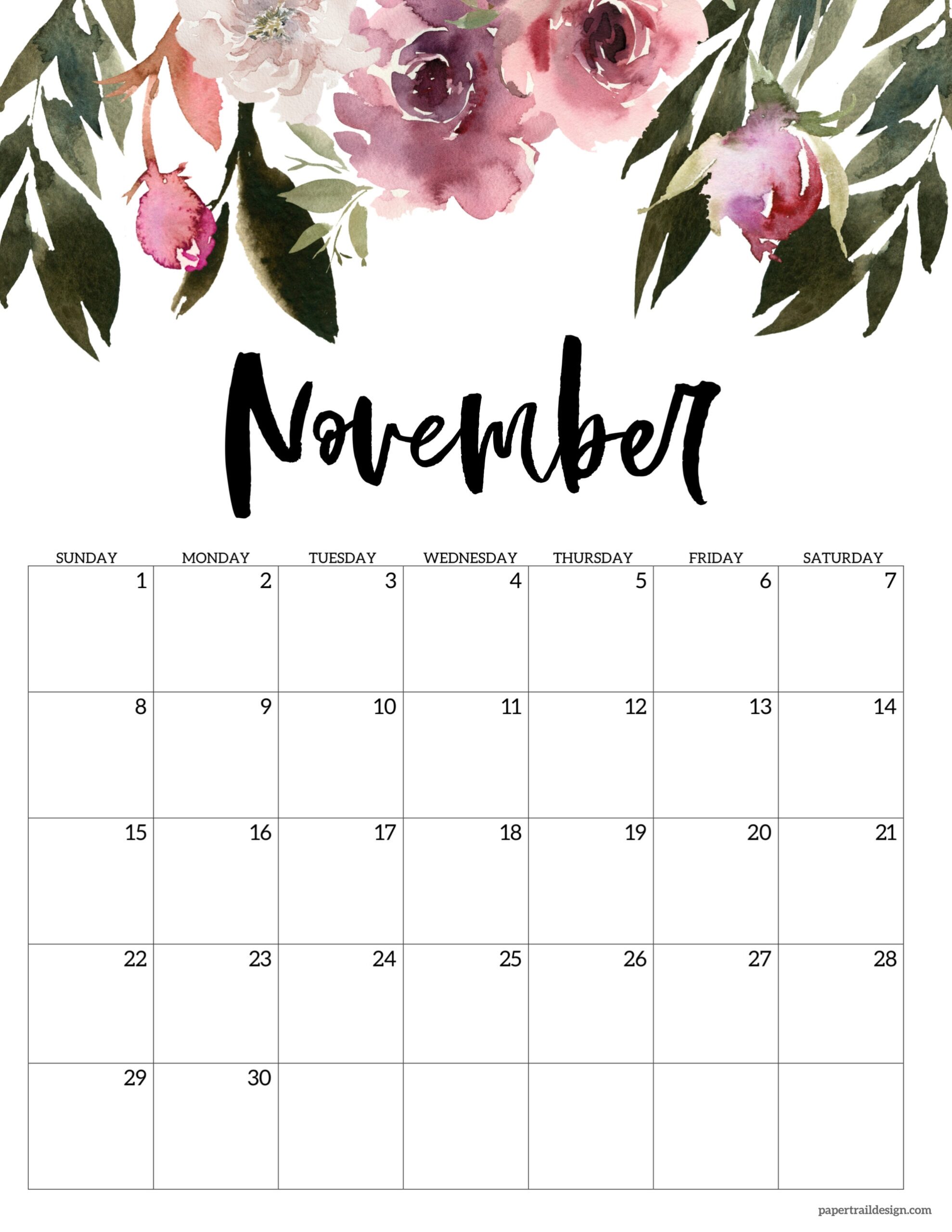 Cute 2026 Printable Calendar November