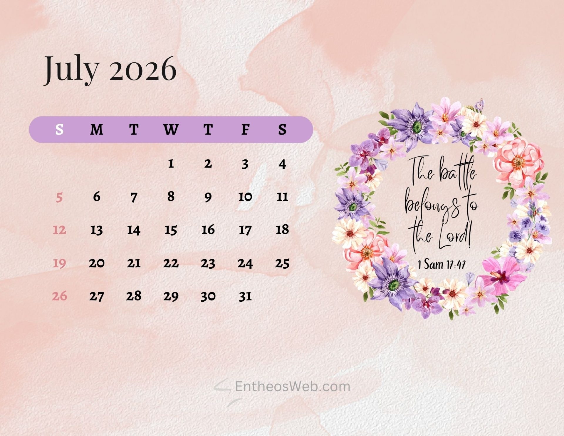 Free Printable July 2026 Calendars EntheosWeb