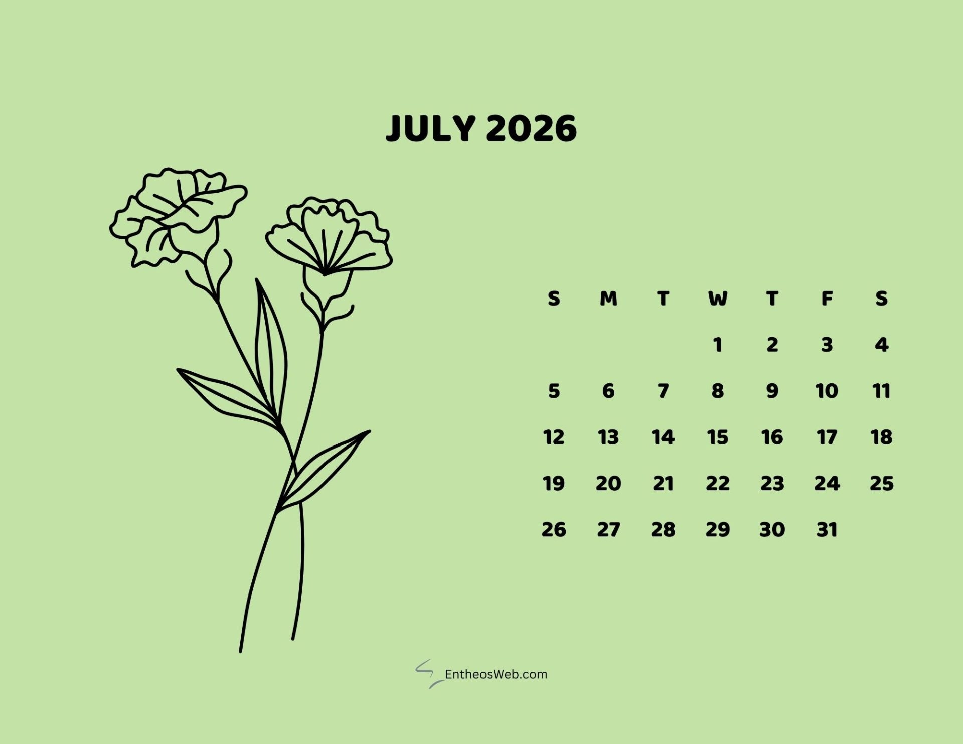 July 2026 Calendar Desktop Wallpaper