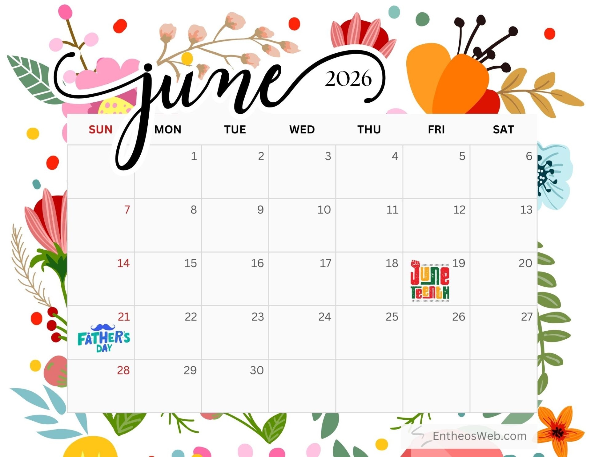 Free Printable June 2026 Calendar EntheosWeb