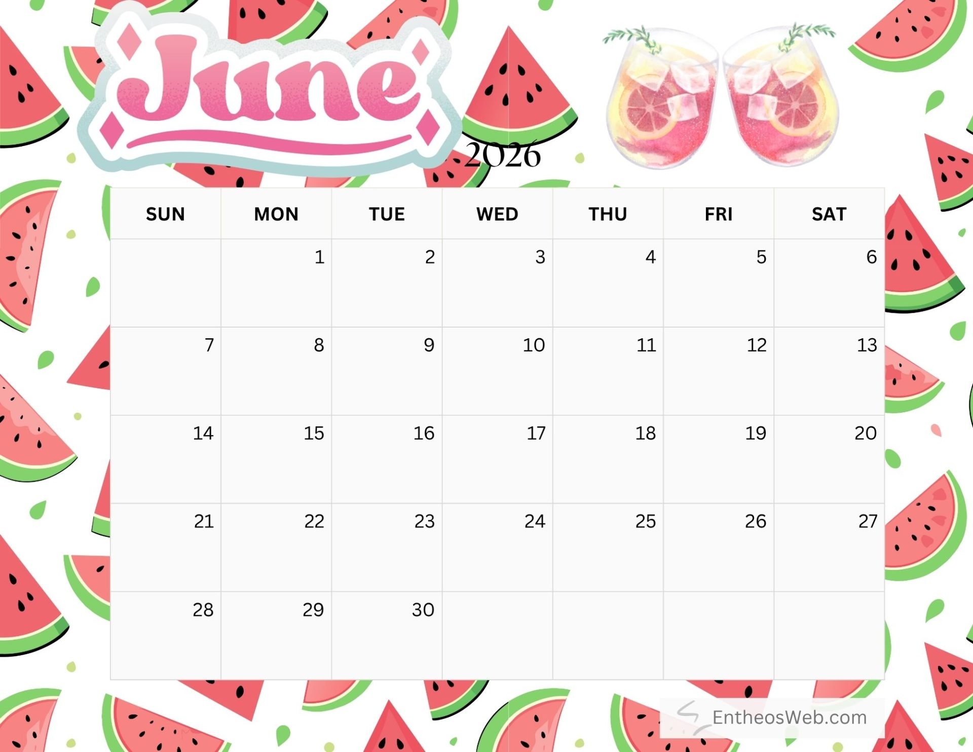 June 2026 Calendar Background
