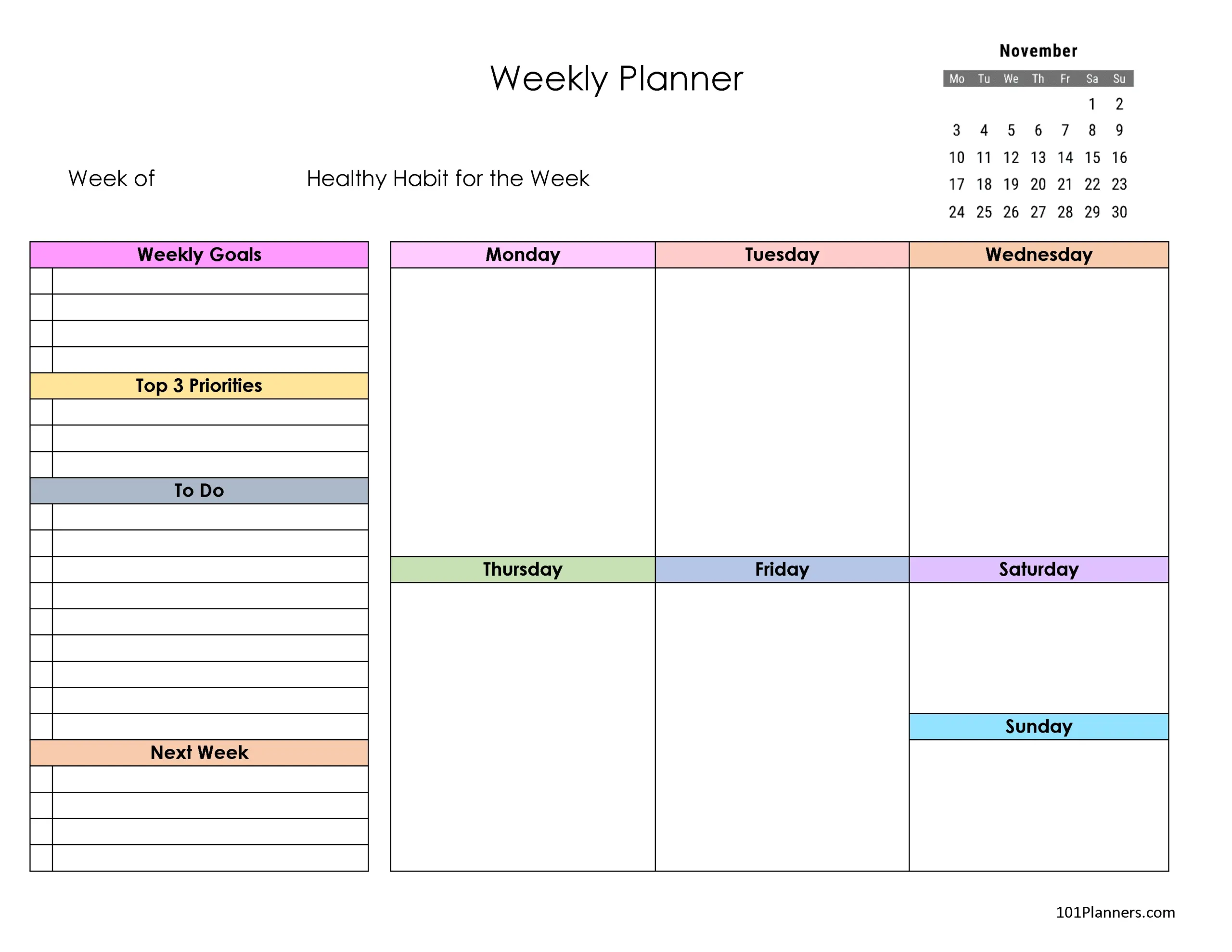 Printable Week Calendar November 26 2027