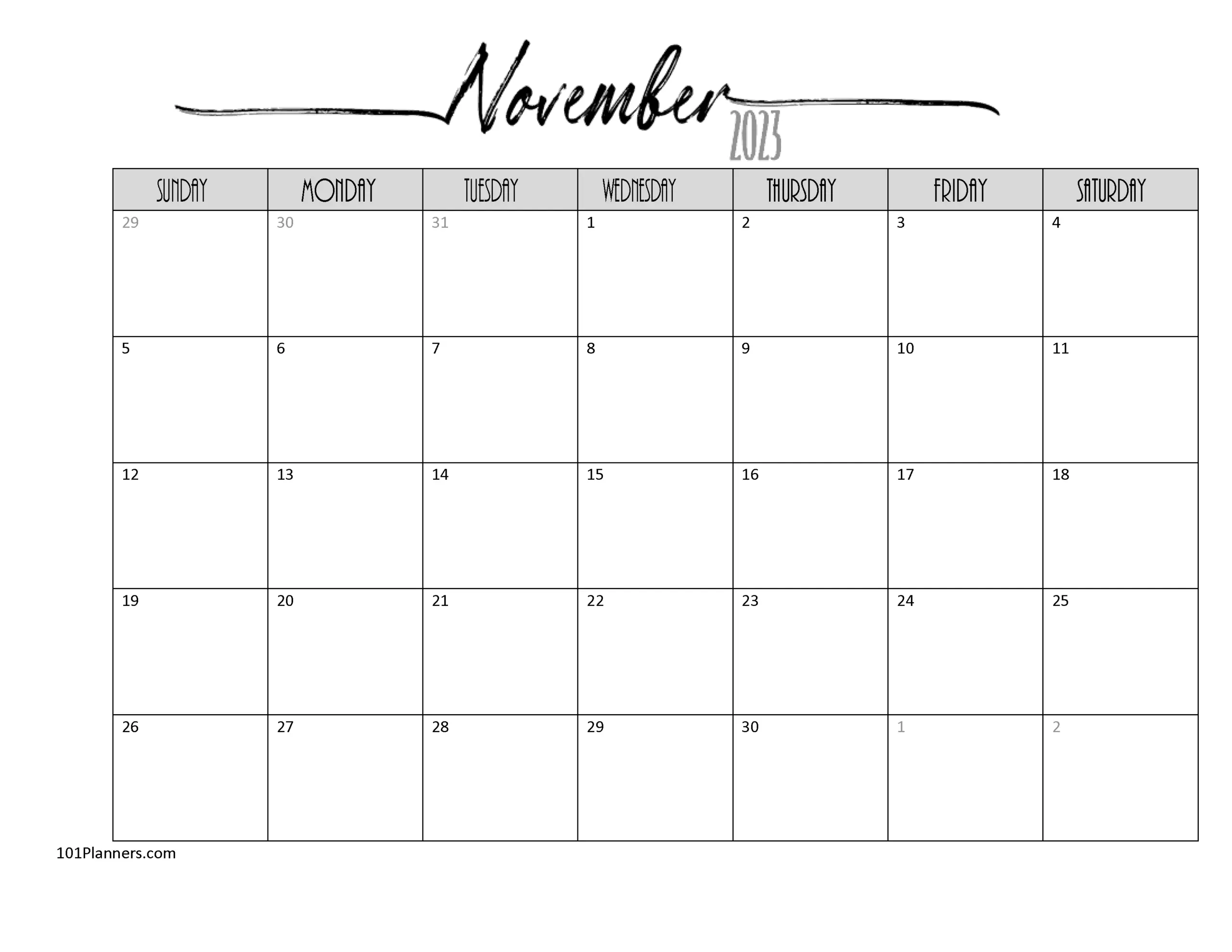 Free Printable November 2026 Calendar Customize Online