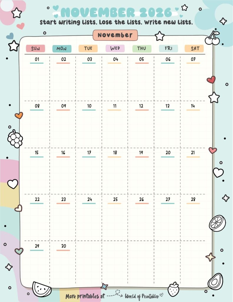November Printable Calendar 2026 Happy Planner
