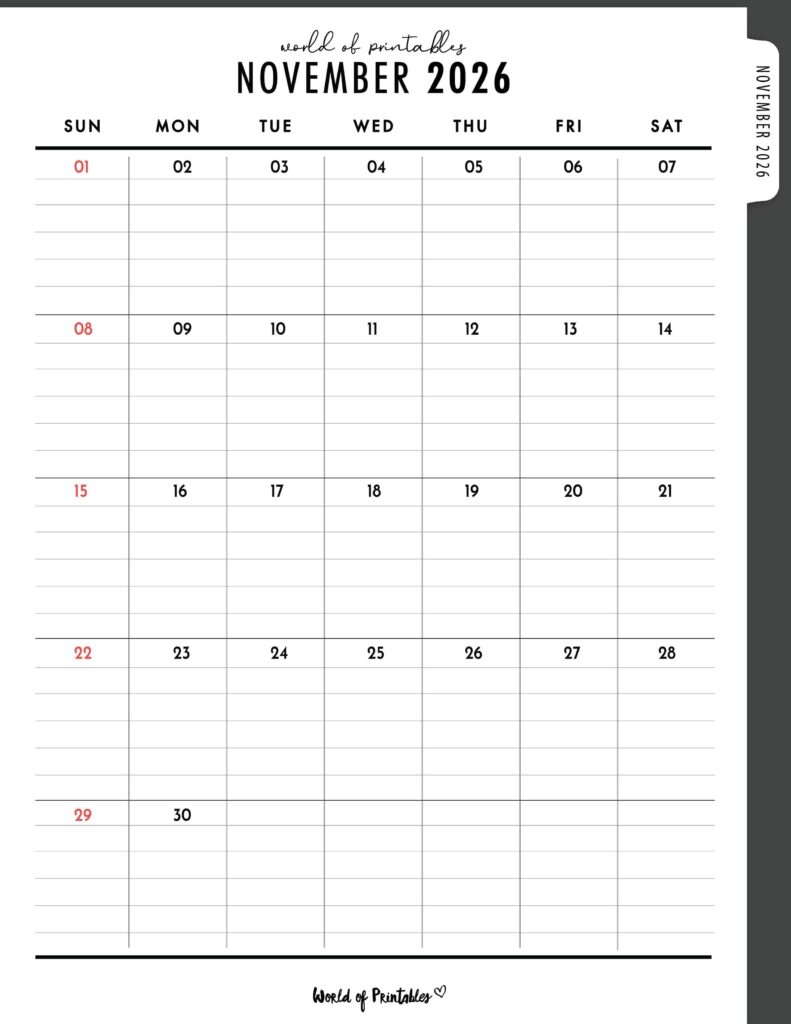 Free Printable November 2026 Calendars 200 Designs World Of 