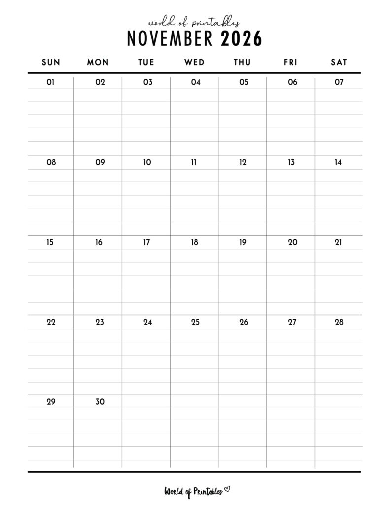 Free Printable November 2026 Calendars 200 Designs World Of 