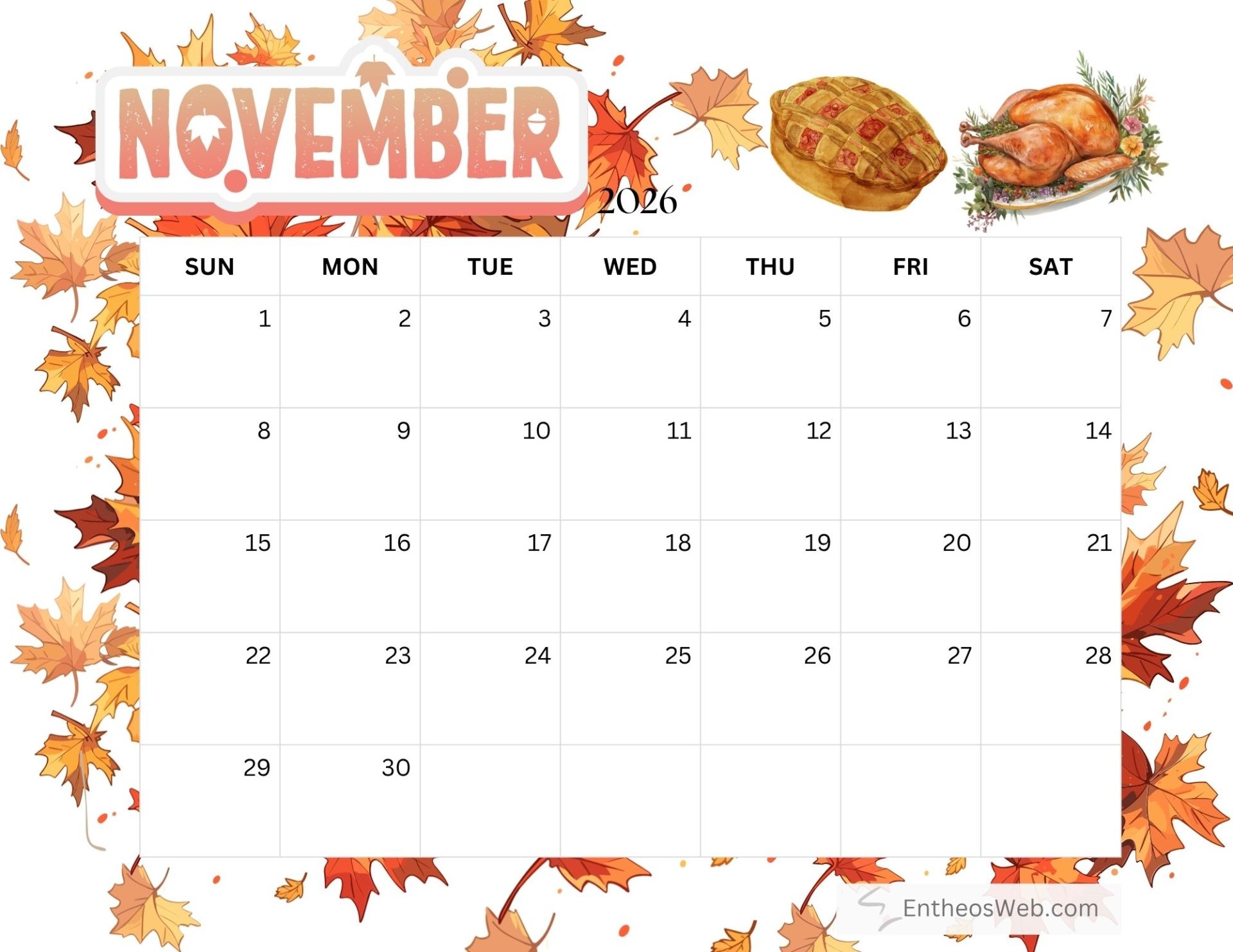 Free Printable November 2026 Calendars EntheosWeb