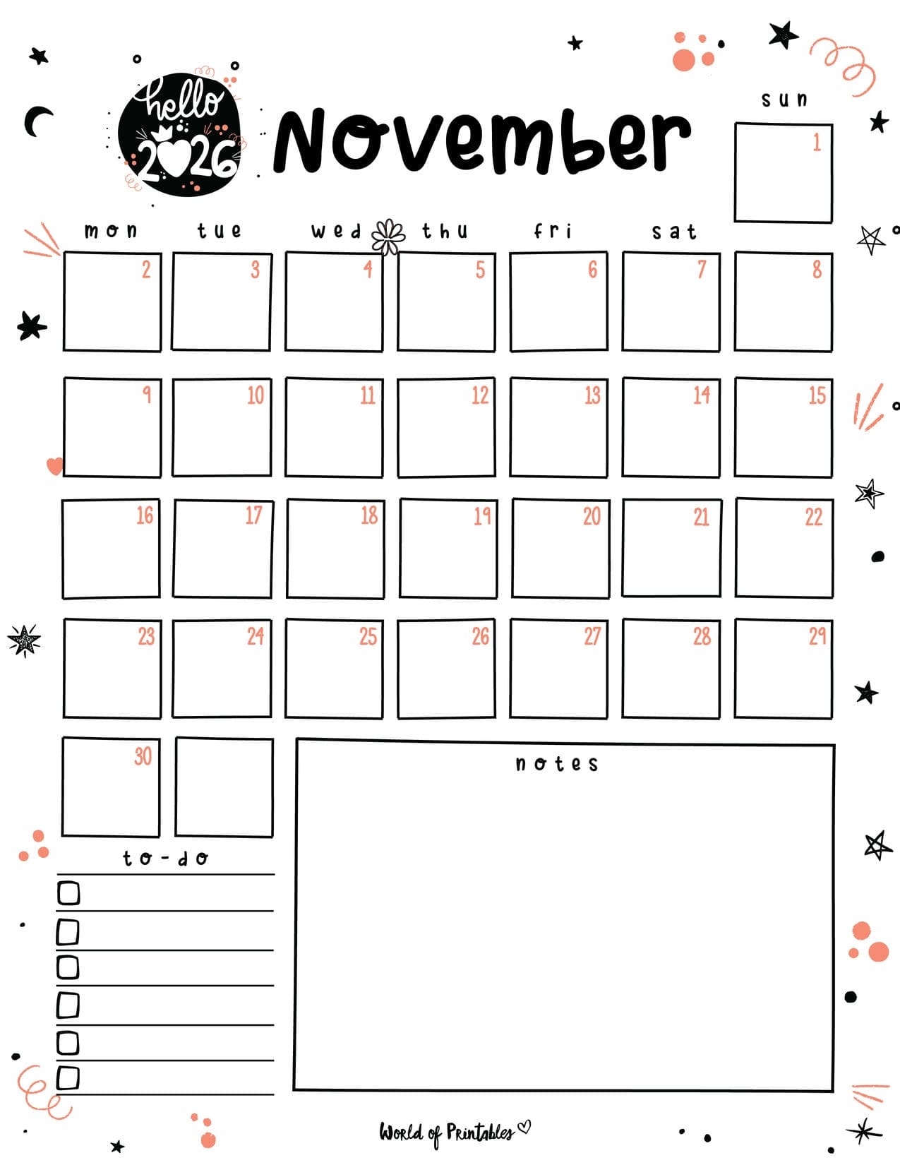 Free Printable November 2026 Planners World Of Printables