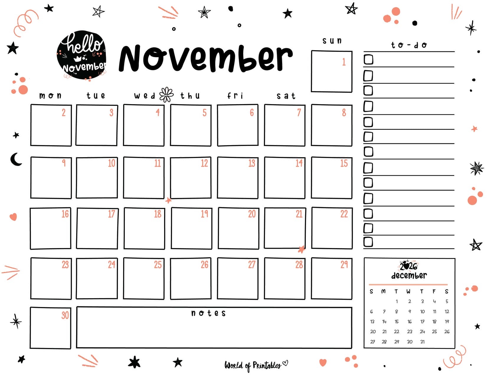 Free Printable November 2026 Planners World Of Printables