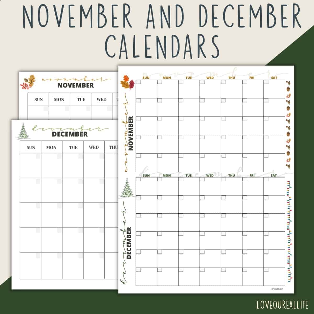 FREE Printable November amp December Calendar Templates 2024 