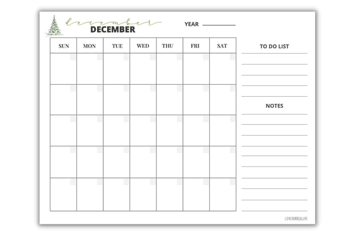 Blank Printable December Calendar
