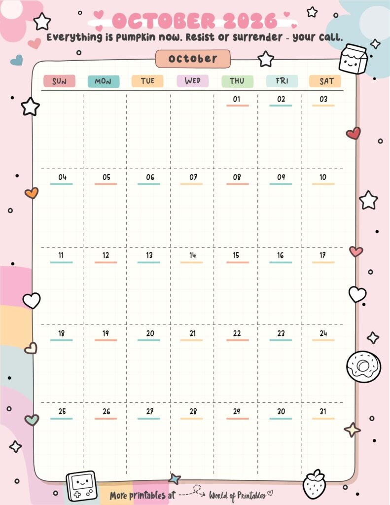 Free Printable October 2026 Calendars 200 Designs World Of 