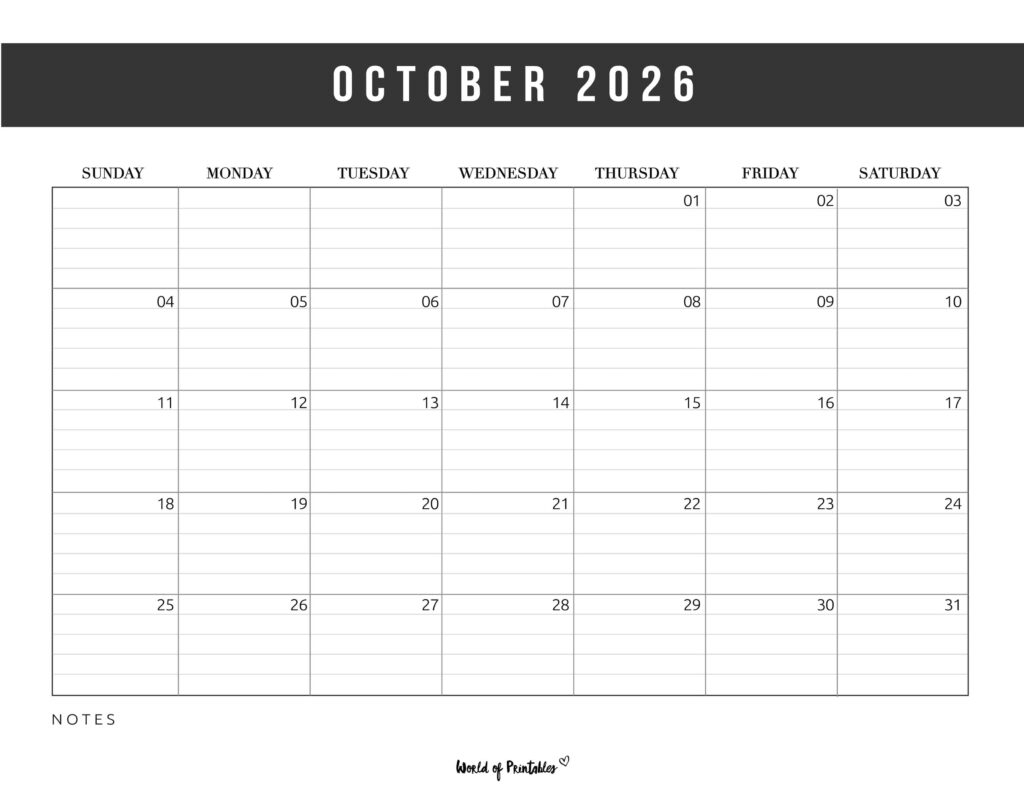 Free Printable October 2026 Calendars 200 Designs World Of 