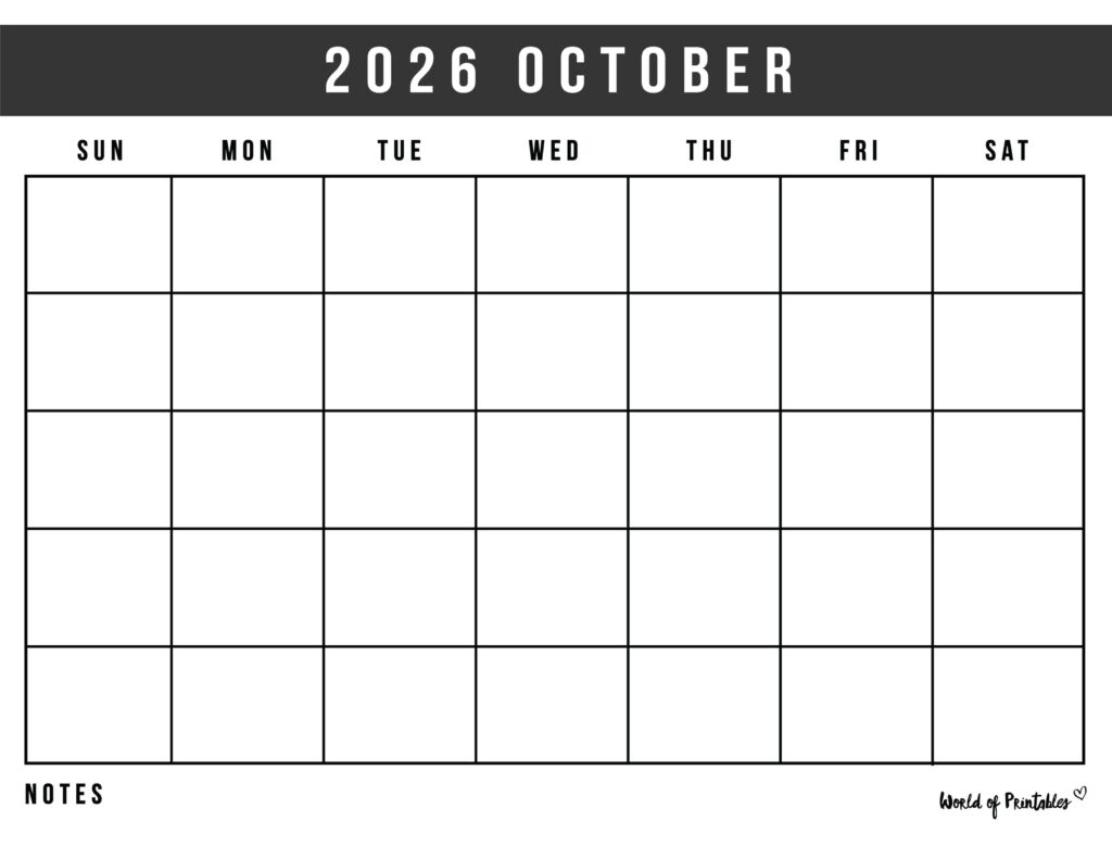 Free Printable October 2026 Calendars 200 Designs World Of 