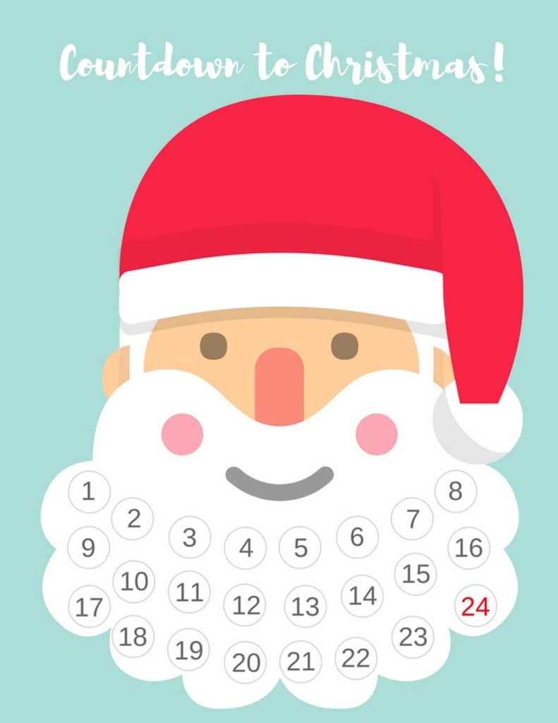 Free Printable Santa Beard Advent Calendar DIY Countdown To 