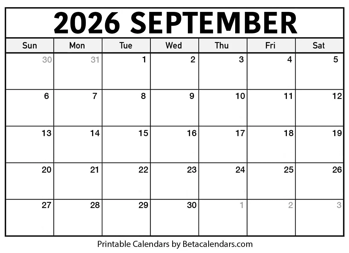 Blank September 2026 Calendar Printable Pdf Blank September 2026 Calendar Printable Pdf