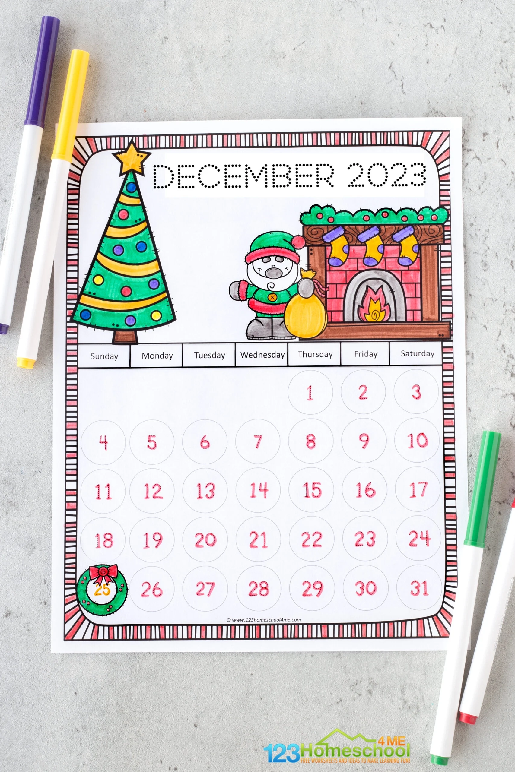 Preschool Printables Calendar December 2026