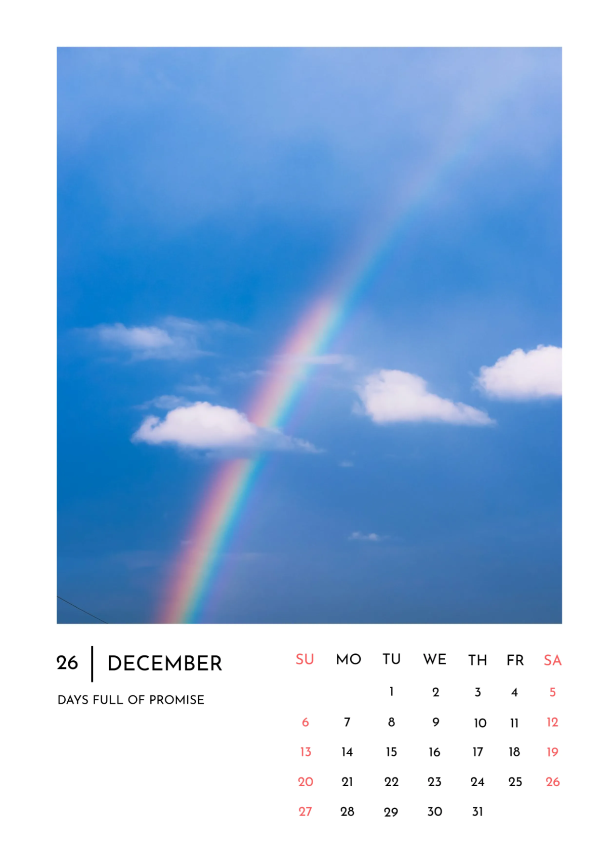 Free Rainbow Pastel December 2026 Calendar Template To Edit Online