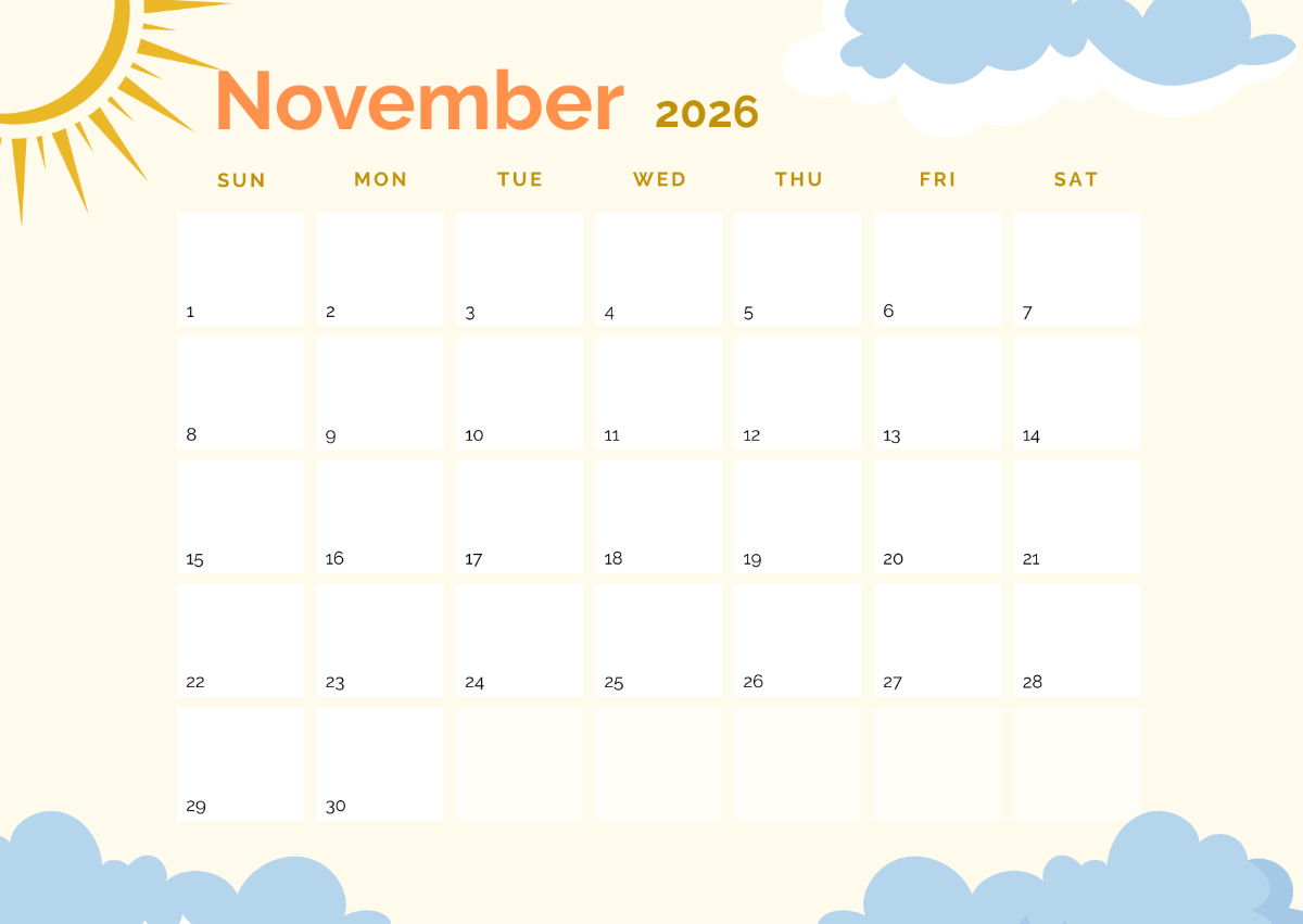 November 2026 Calendar Blank Printable Free