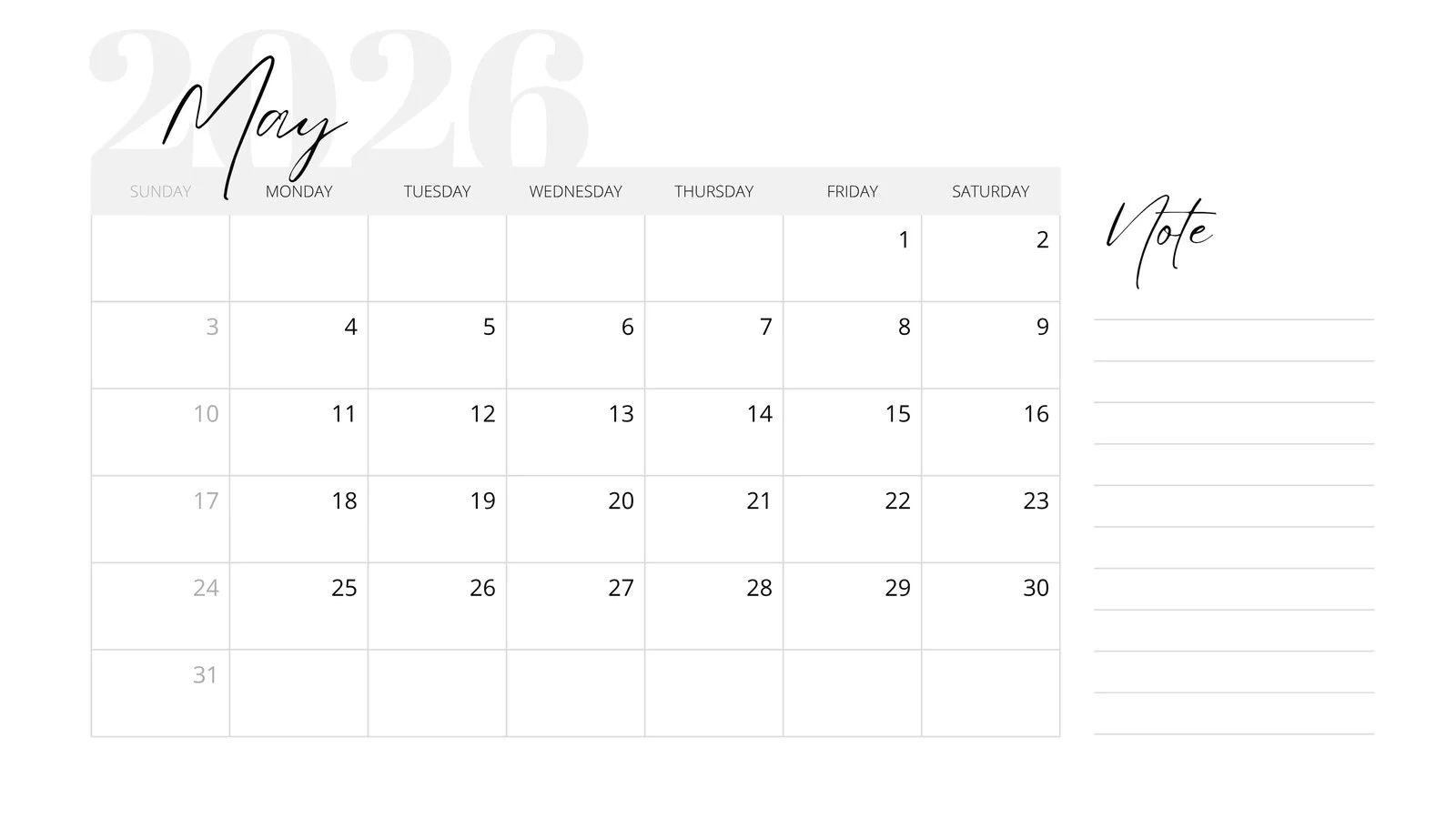 Blank Monthly Calendar May2026 Printable Blank Monthly Calendar May2026 Printable