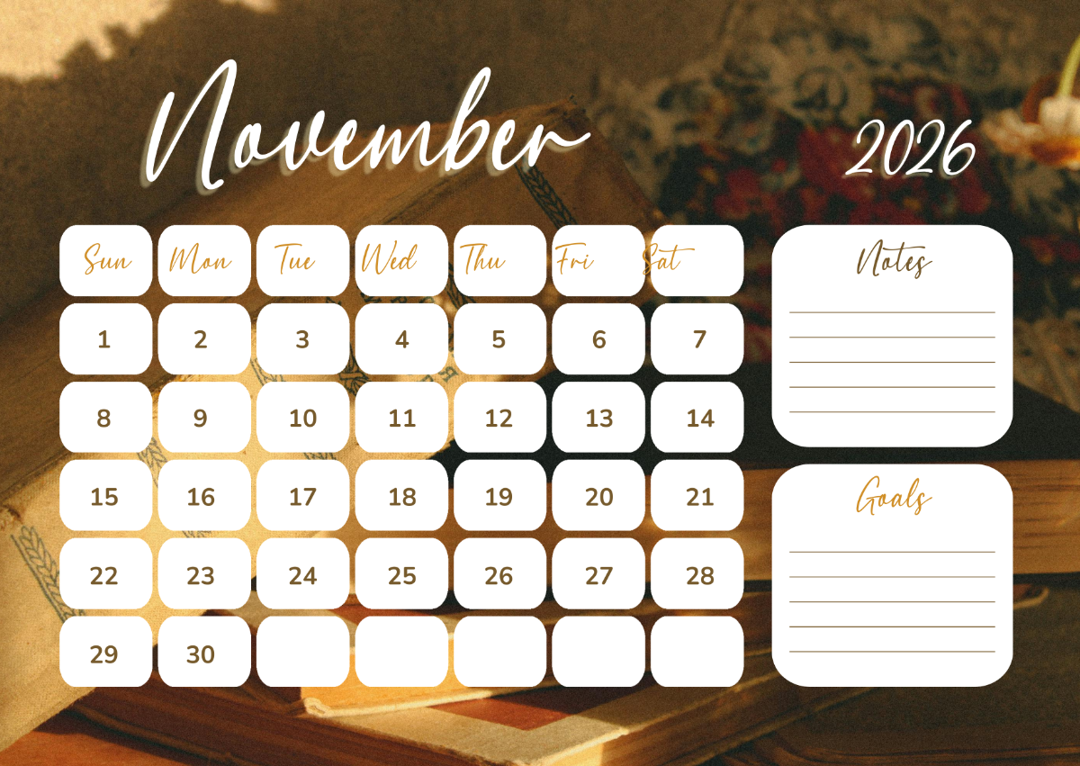 Googel Free November Calendar 2026 Printable