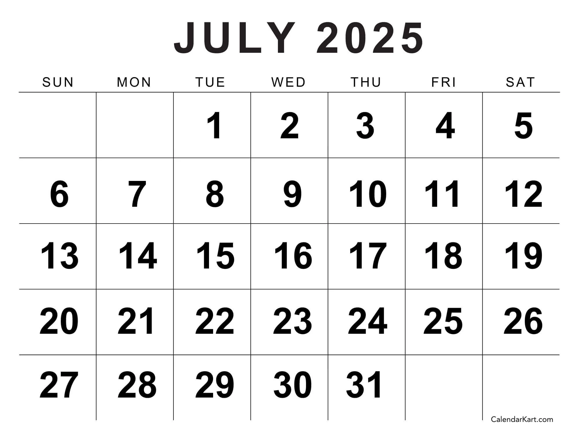 Get Free Printable July 2025 Calendar CalendarKart