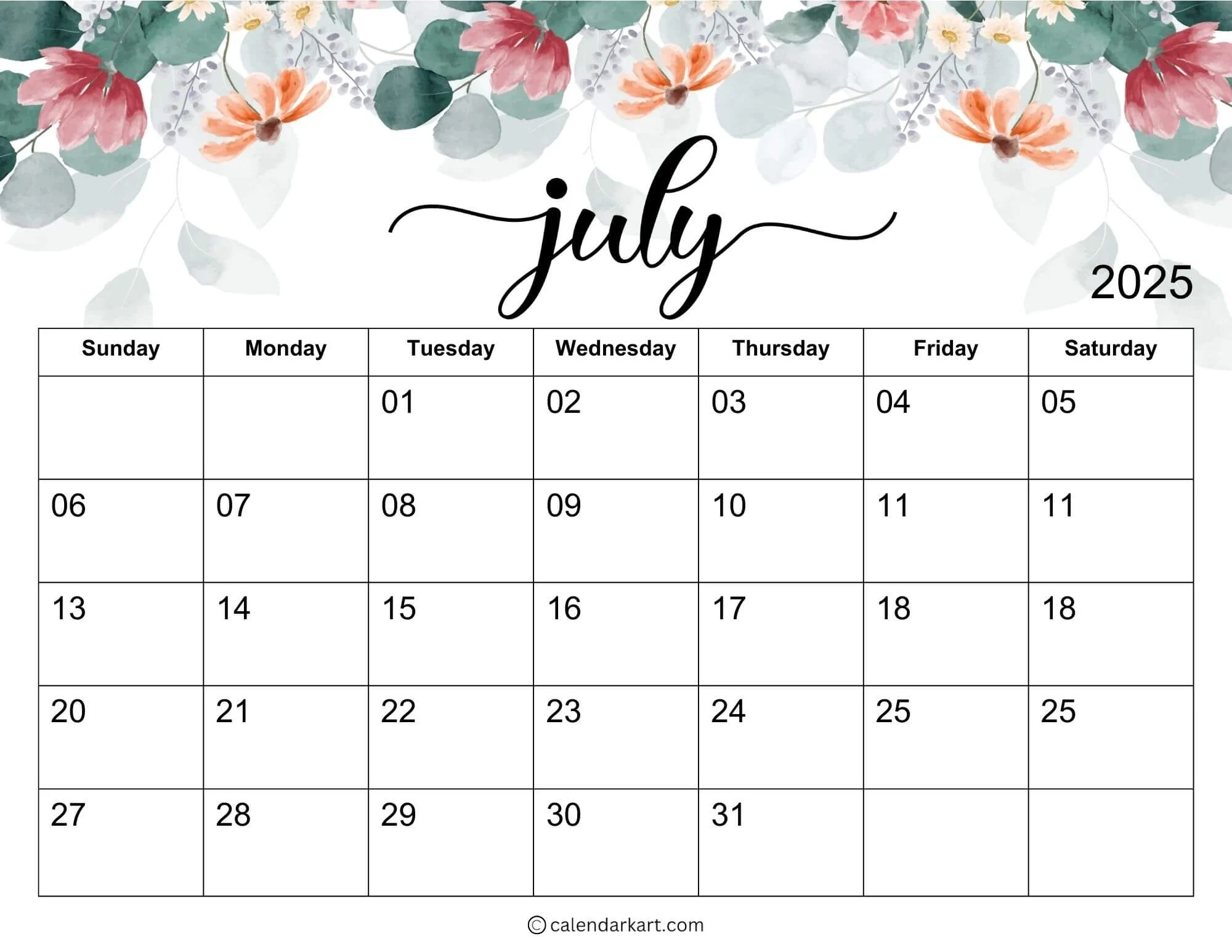 Picture Of July 2025 Calendar