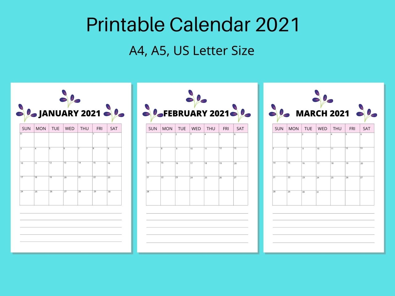 Horho Prints Printable Calendar Pages January To December A4 