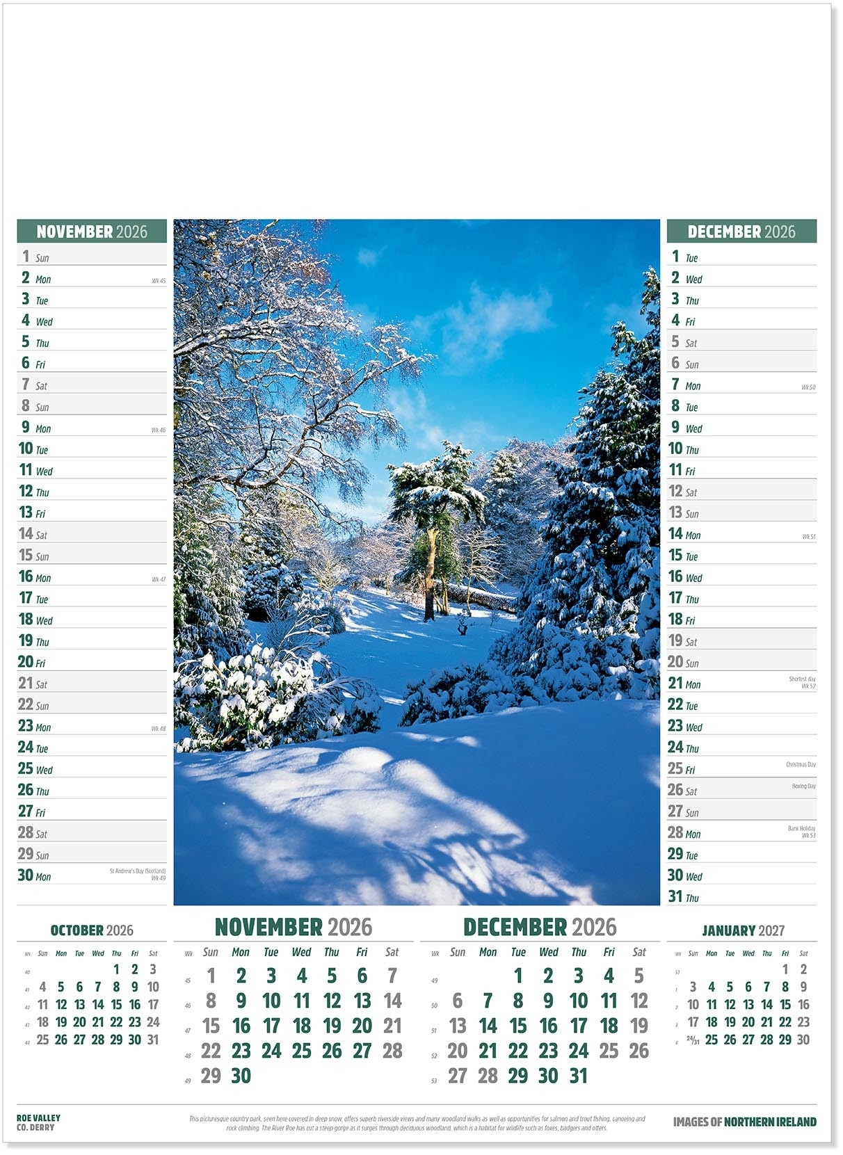 December Nature Calendar 2026 Printable