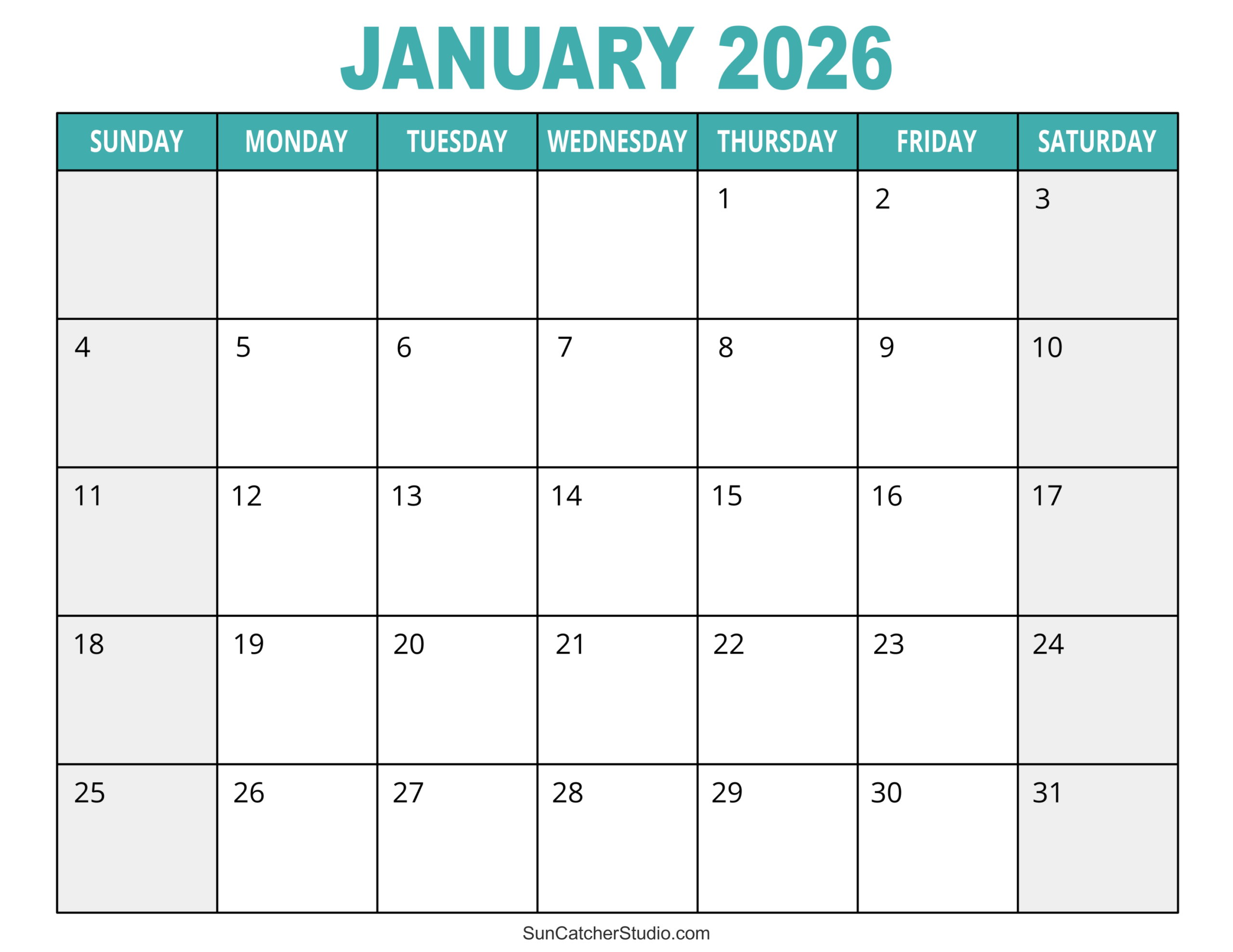 Blank 2026 Calendars Printable