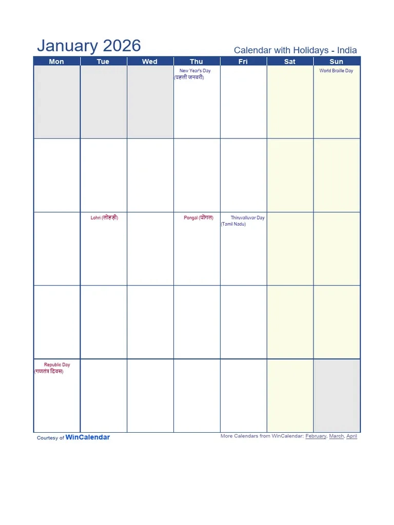 January 2026 Calendar PDF