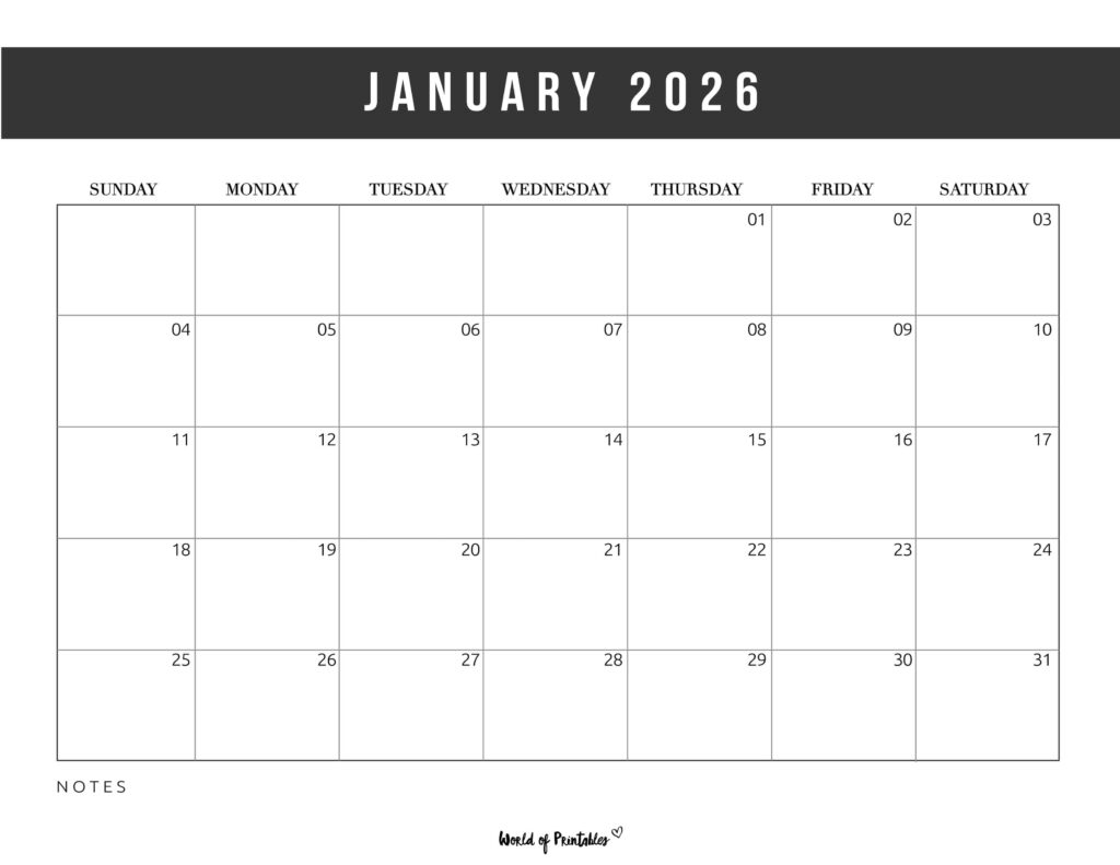 January 2026 Calendars 200 Free Printable PDF Designs World 