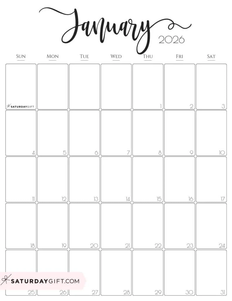 Blank Printable Calendar 2026 January