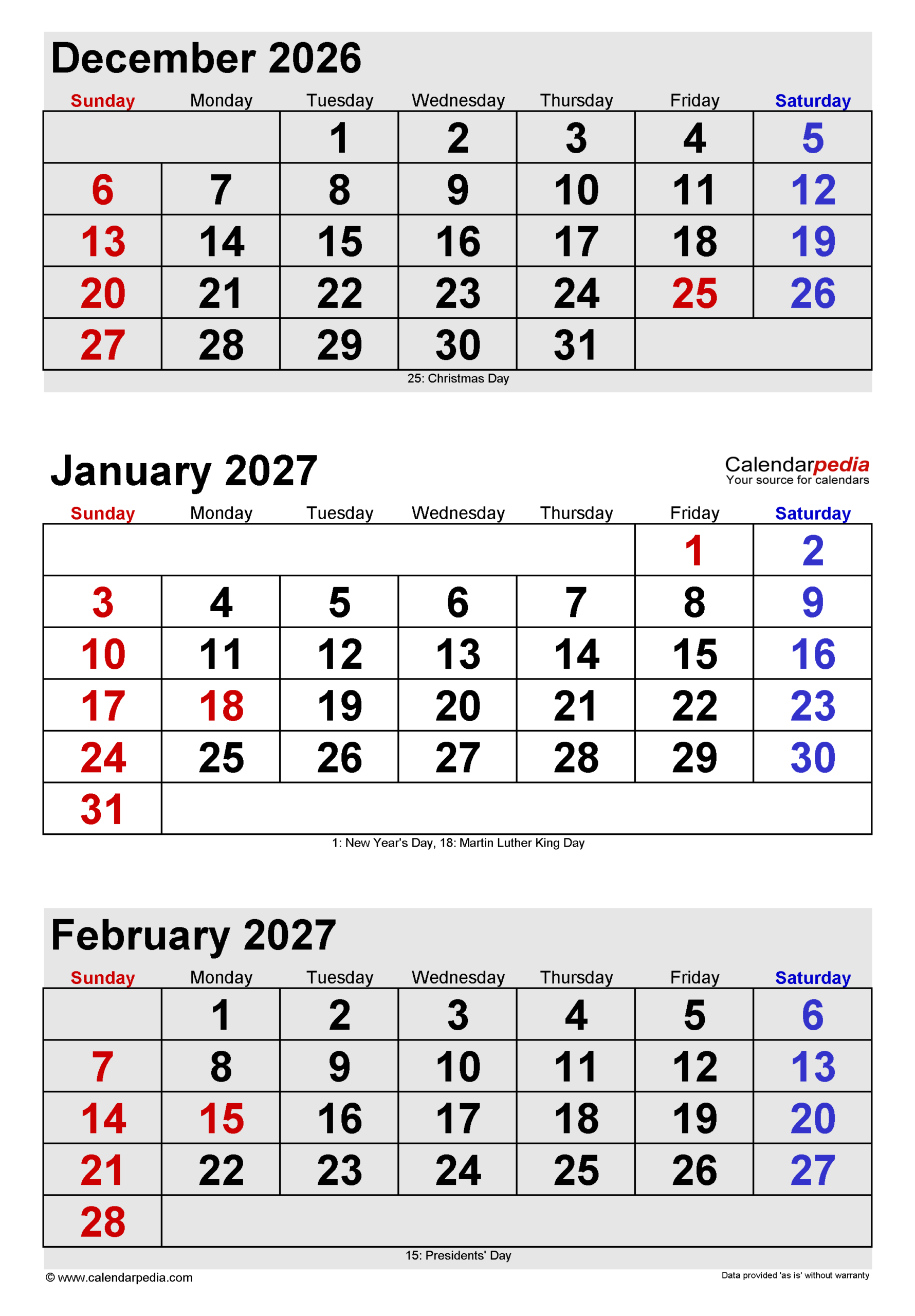 Printable December 2026 January 2027 Calendar