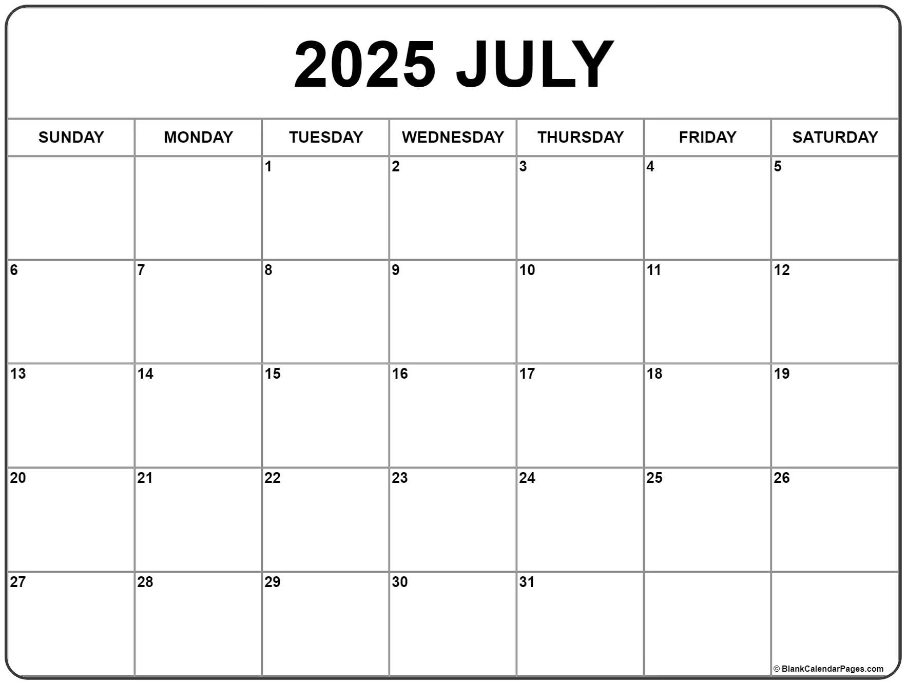 July 2025 Calendar Image