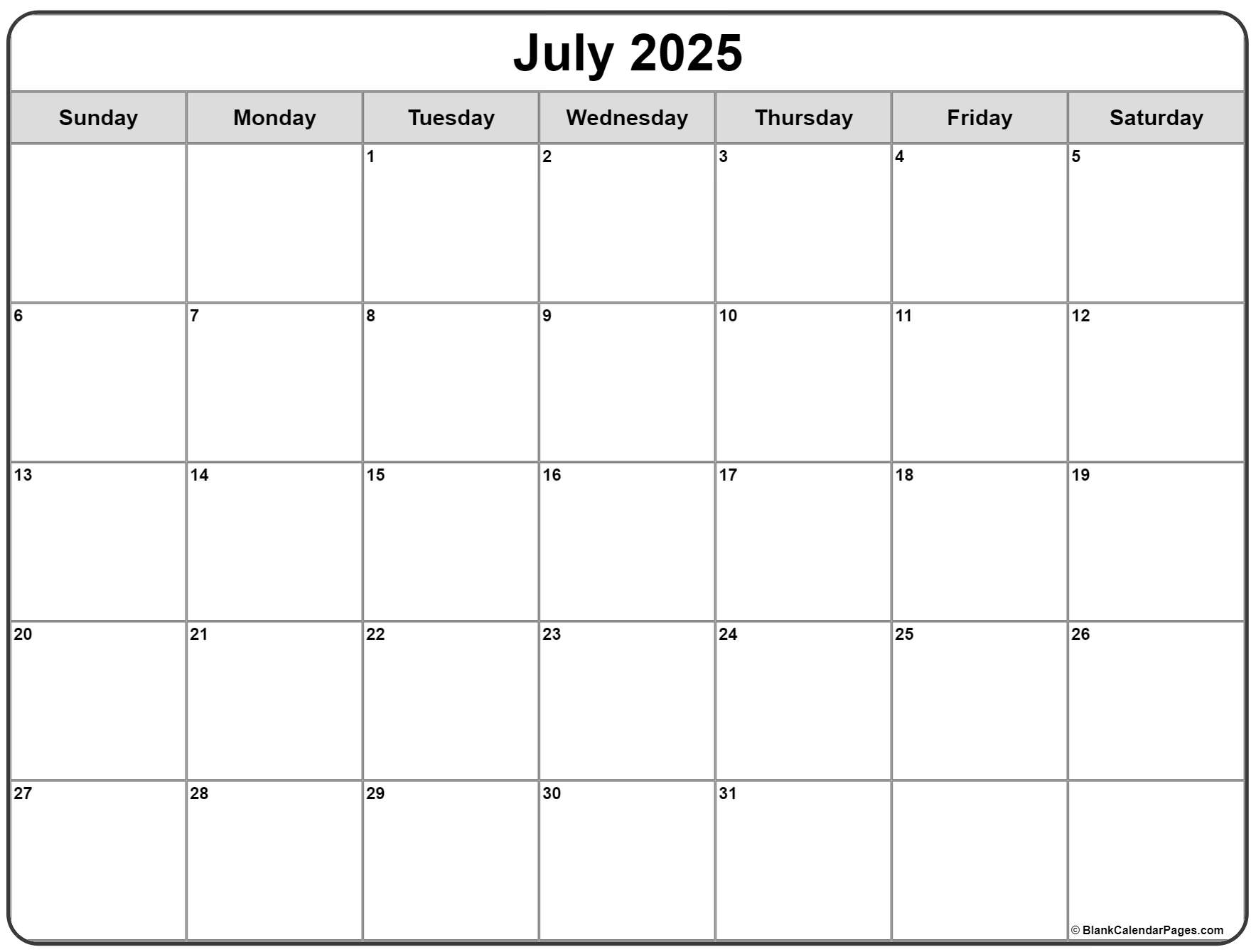 18 Month Calendar Starting July 2025